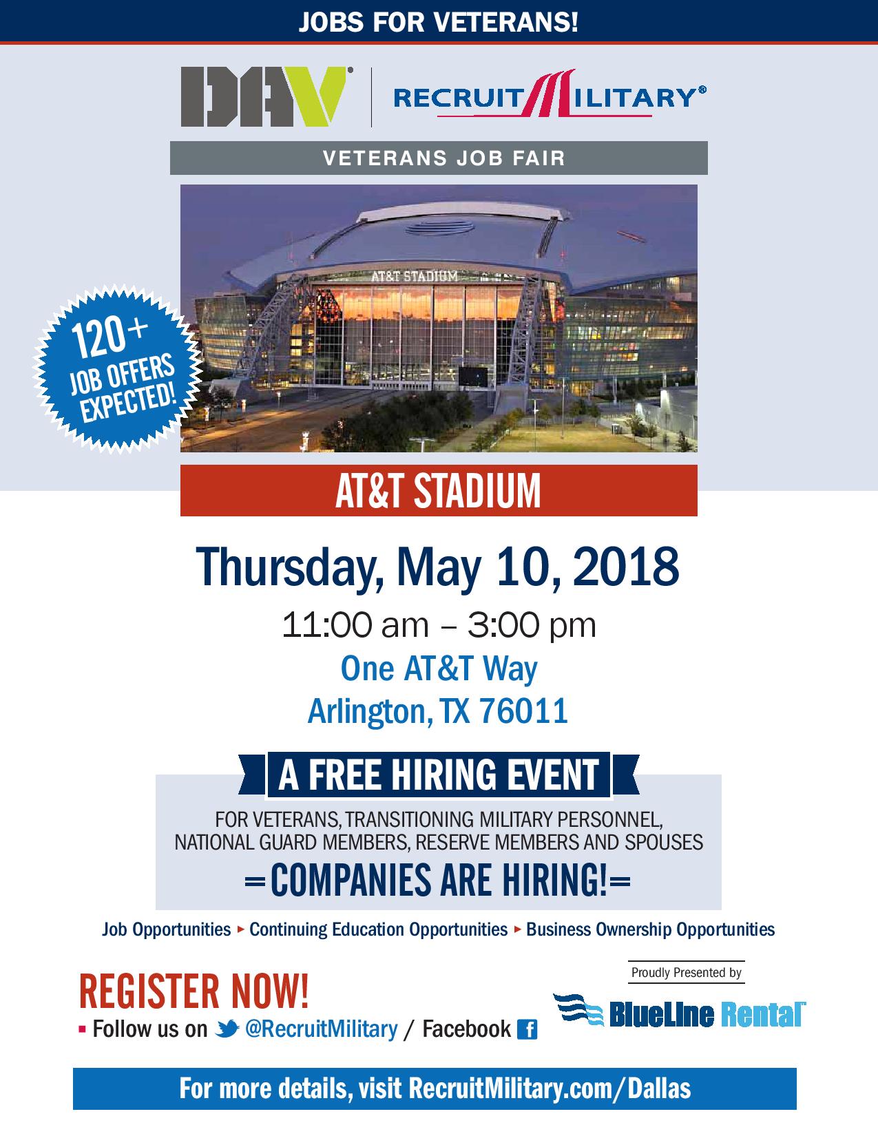 DAV/RecruitMilitary Veterans Job Fair May 10, 2018