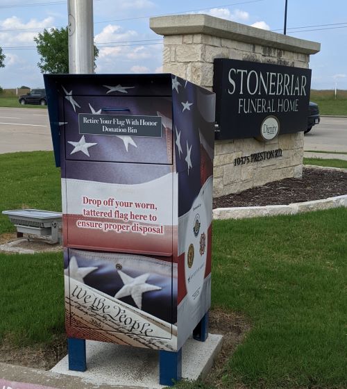 American Flag Disposal Bin at Stonebriar Funeral Home